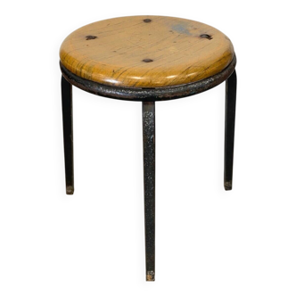 Vintage industrial stool in wood and metal