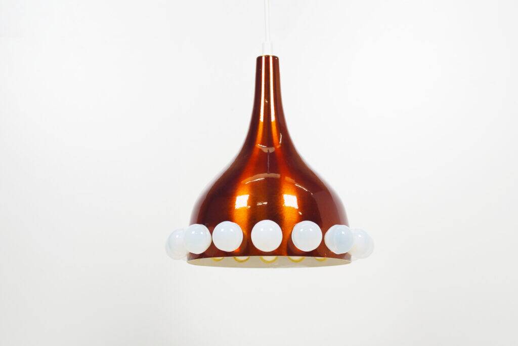 Vintage Scandinavian brass and glass pendant chandelier