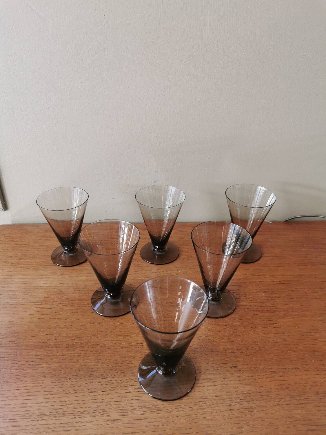 Set of 6 art deco smoked glass glasses