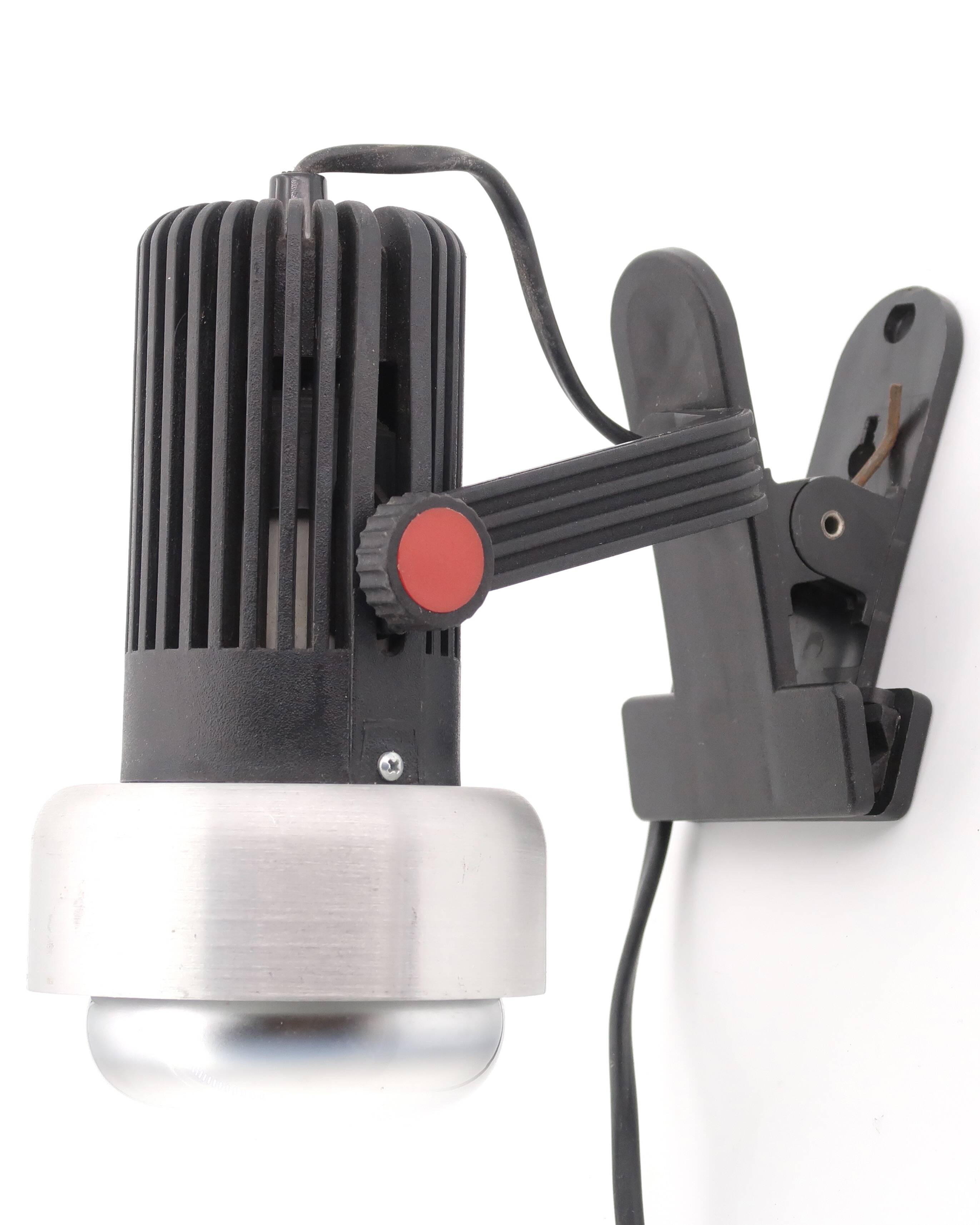 Clip lamp or wall lamp in aluminum and black plastic, 1980s