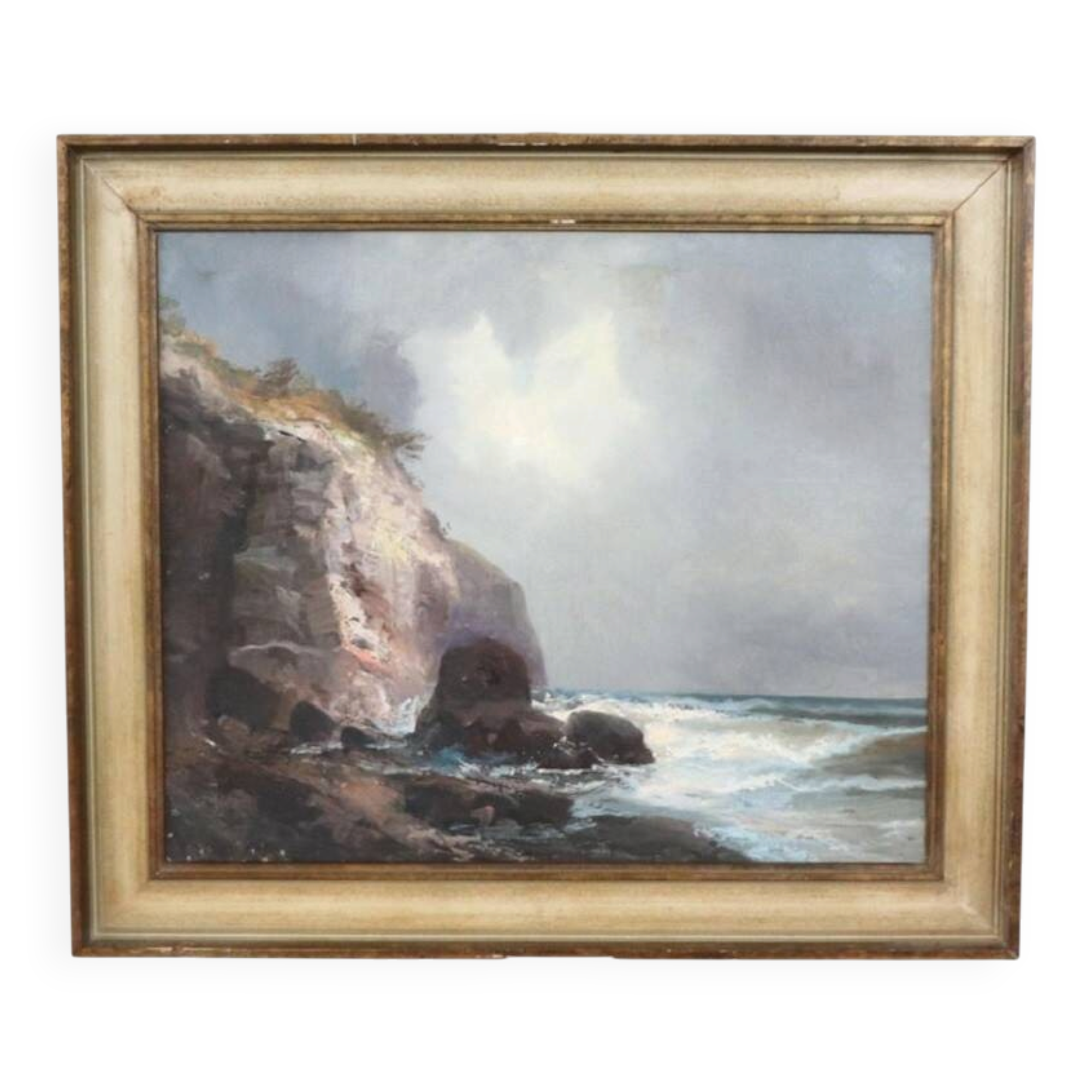 Seascape With Cliffs, Oil On Canvas, Italy, 20th Century