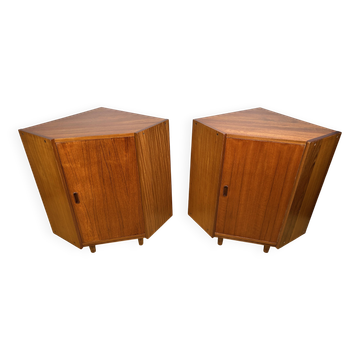 Mid-Century Retro Vintage Teak Pair of Corner Cabinets – 1960s Danish Desig