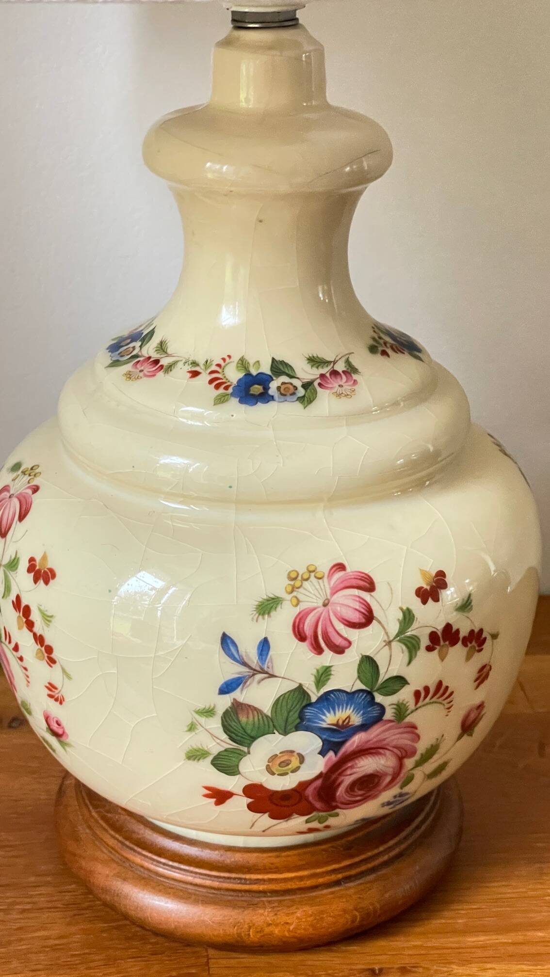 VINTAGE Ceramic Lamp with Wooden Base