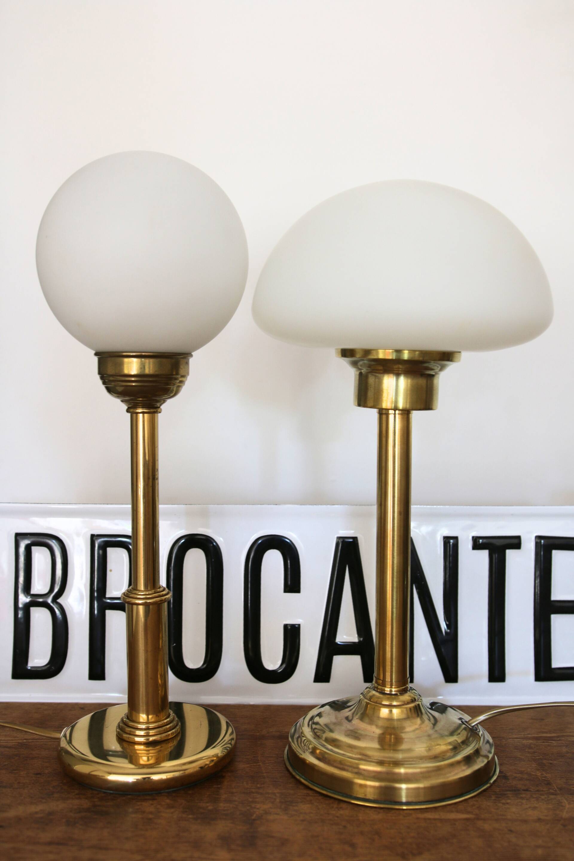 Vintage opaline brass table lamp