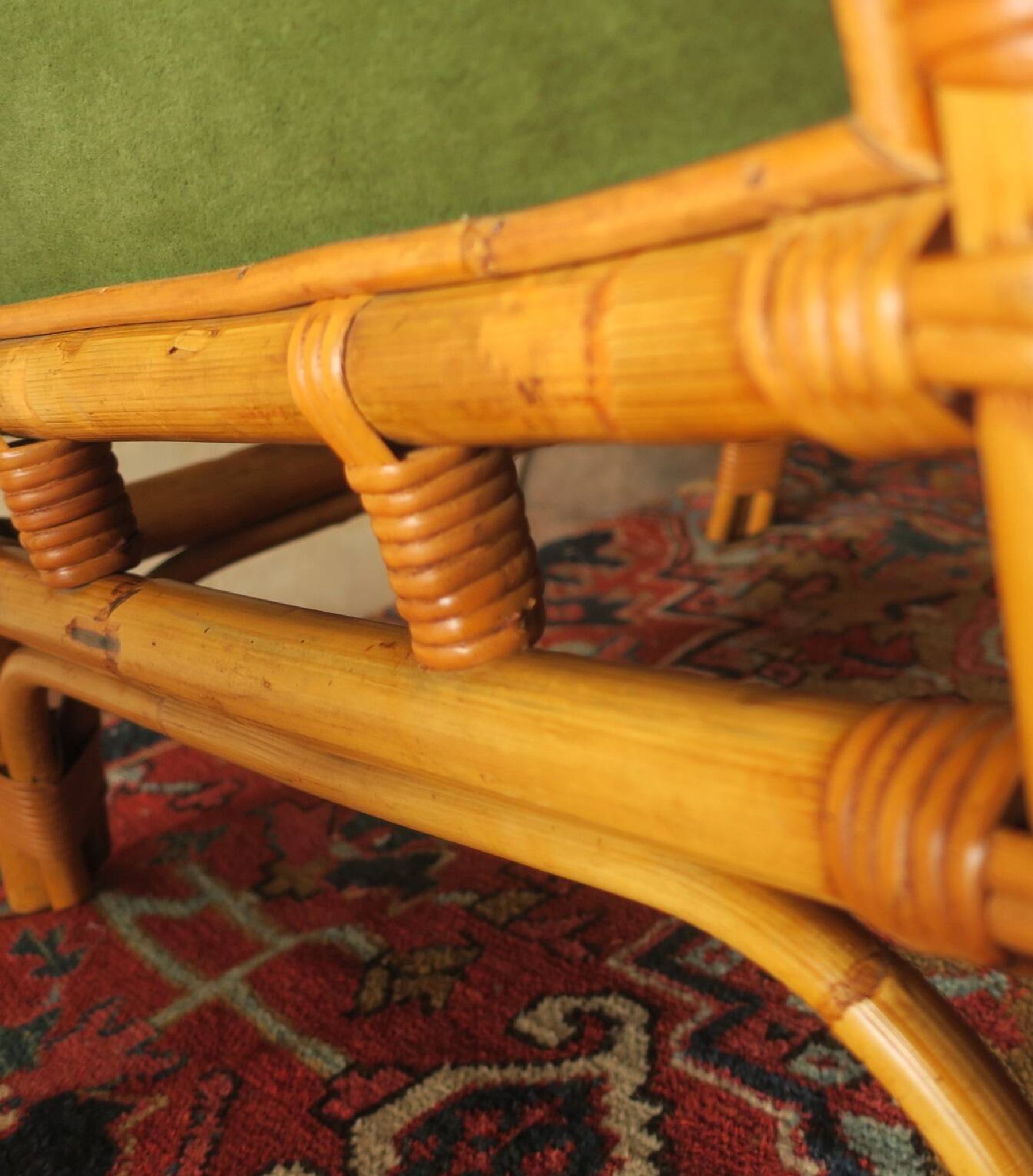 Mid-century wingback chair in bamboo and olive green, 1960s