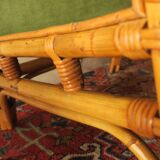 Mid century wing lounge chair in bamboo and olive green, 1960s