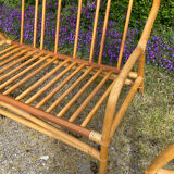 Vintage living room sofa and 2 rattan armchairs.