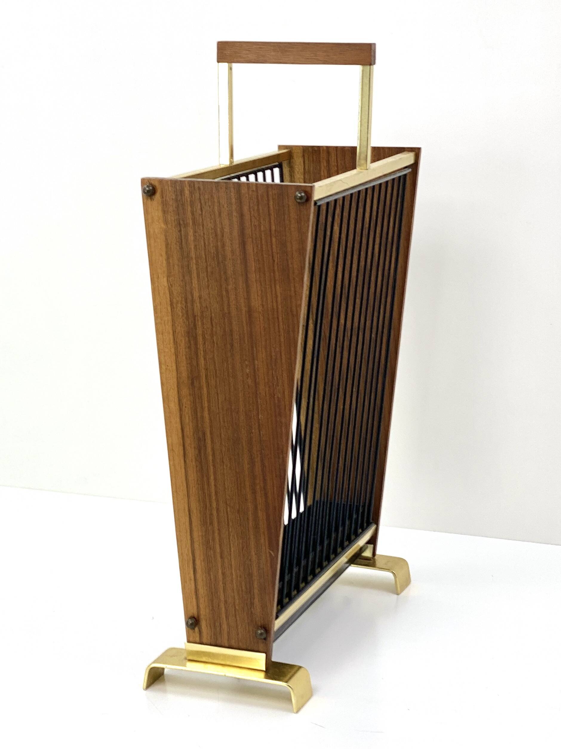 Vintage wooden umbrella stand, brass, 1960s design