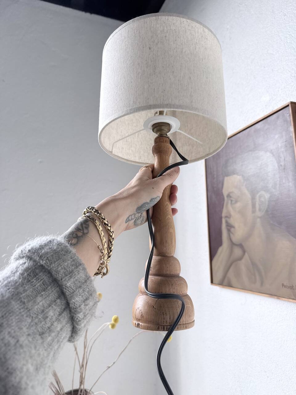 Lampe de bureau en bois chêne clair 1950