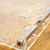 Large plateau 1970s in crumpled/frosted plexiglass & chrome strips