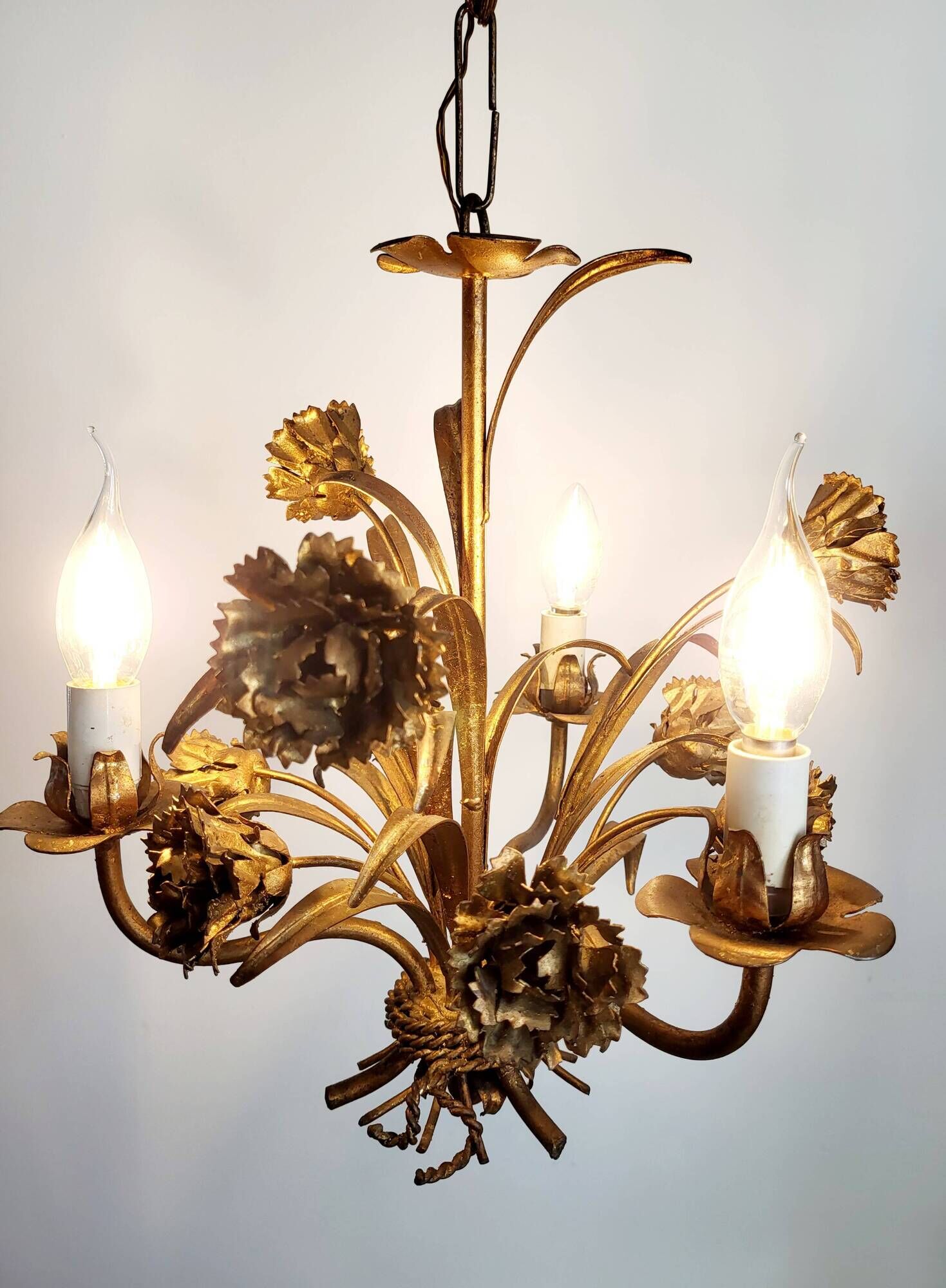 Hollywood Regency Roses kroonluchter, Verguld, Drie Armen, Italie