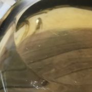 Large amber and green glass cup
