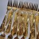Gold metal fish cutlery, knives and forks 24 pieces