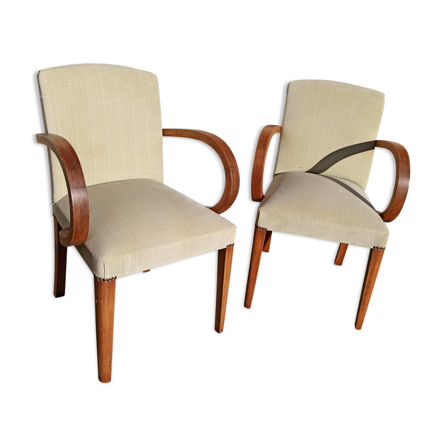Pair of bridge armchairs from the 50s off-white velvet