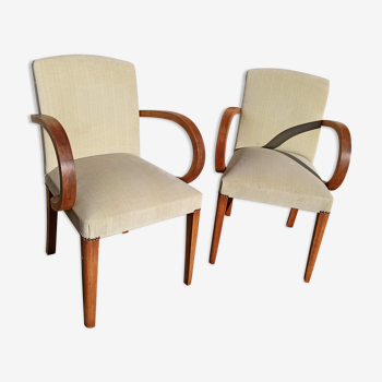 Pair of bridge armchairs from the 50s off-white velvet