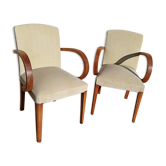 Pair of bridge armchairs from the 50s off-white velvet