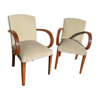 Pair of bridge armchairs from the 50s off-white velvet