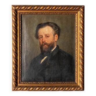 Oil on canvas portrait of bearded man XIXth Stamp Jerome Ottoz H