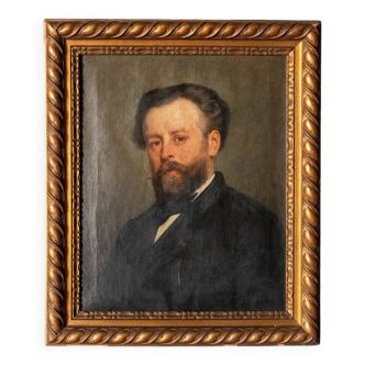 Huile sur toile portrait d'homme barbu XIXe Cachet Jérome Ottoz H