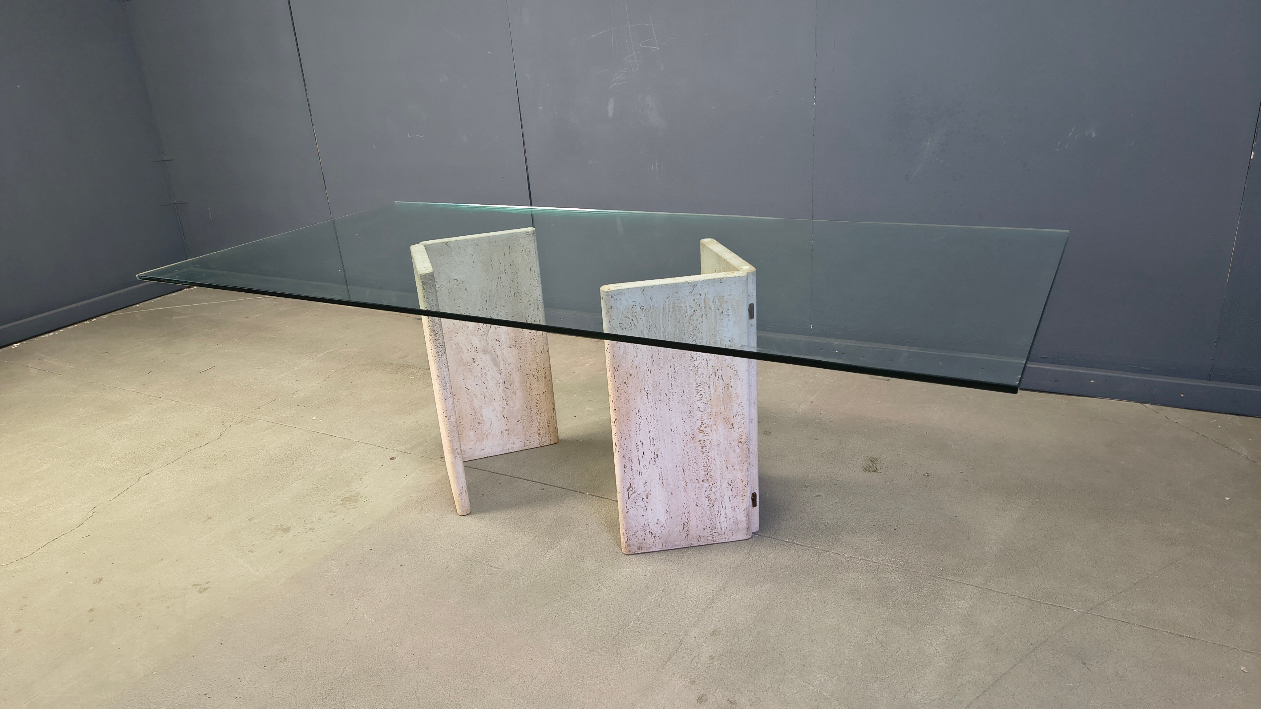 Vintage Italian travertine dining table, 1970s