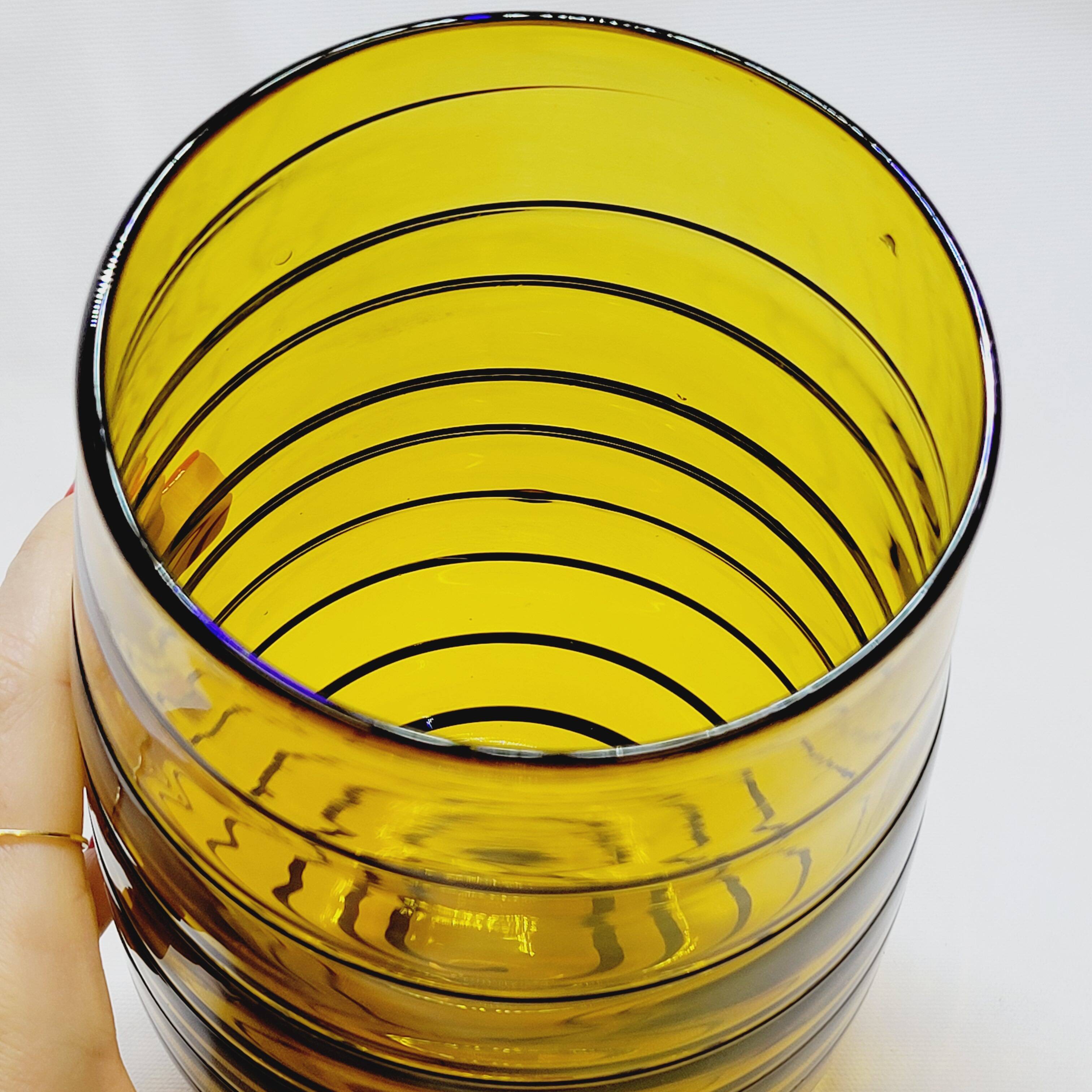 Vintage Murano Vase Mid Century Blown Glass Yellow Brown Spiral Style Ve