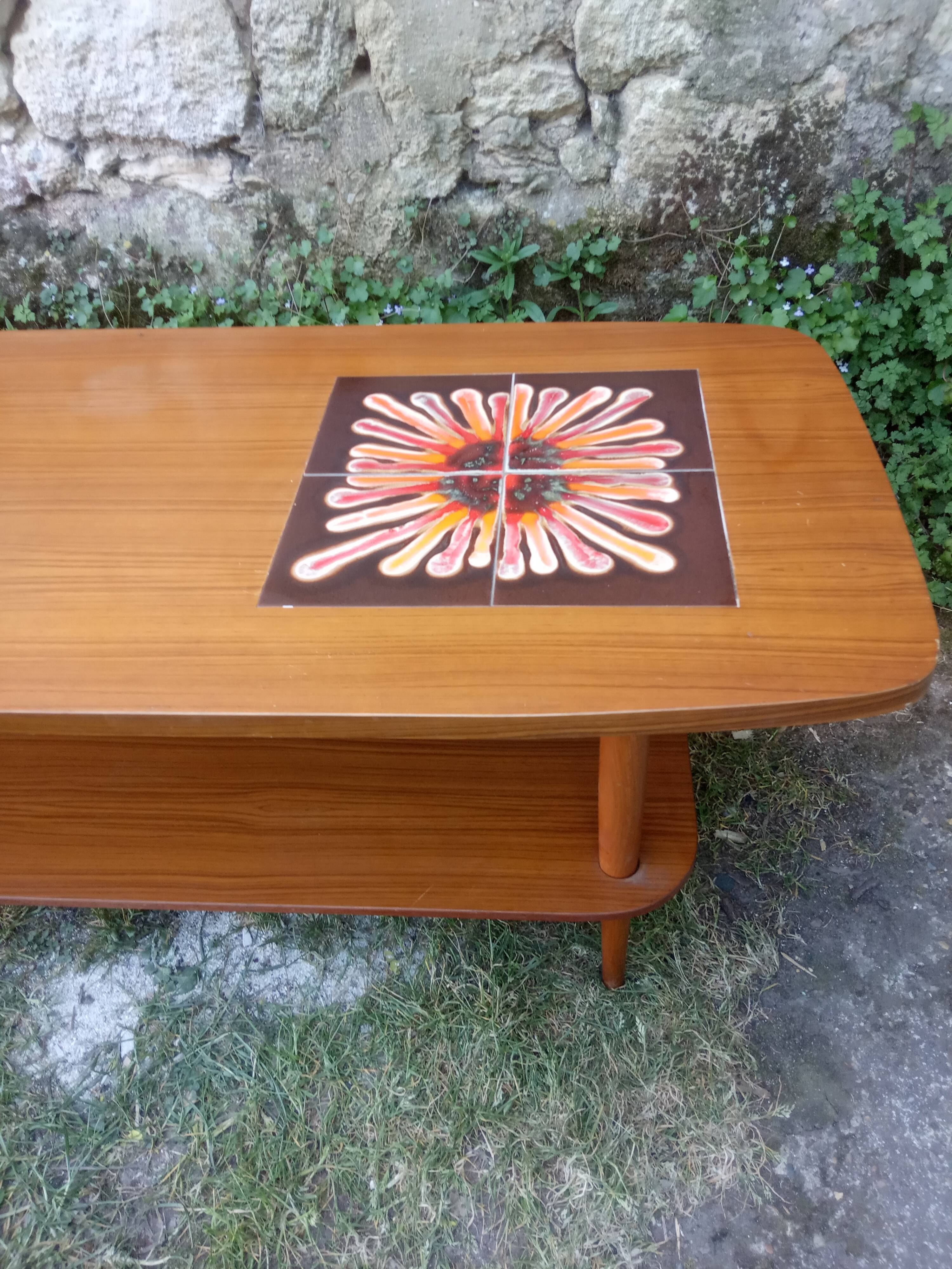 Table basse vintage teck et céramique