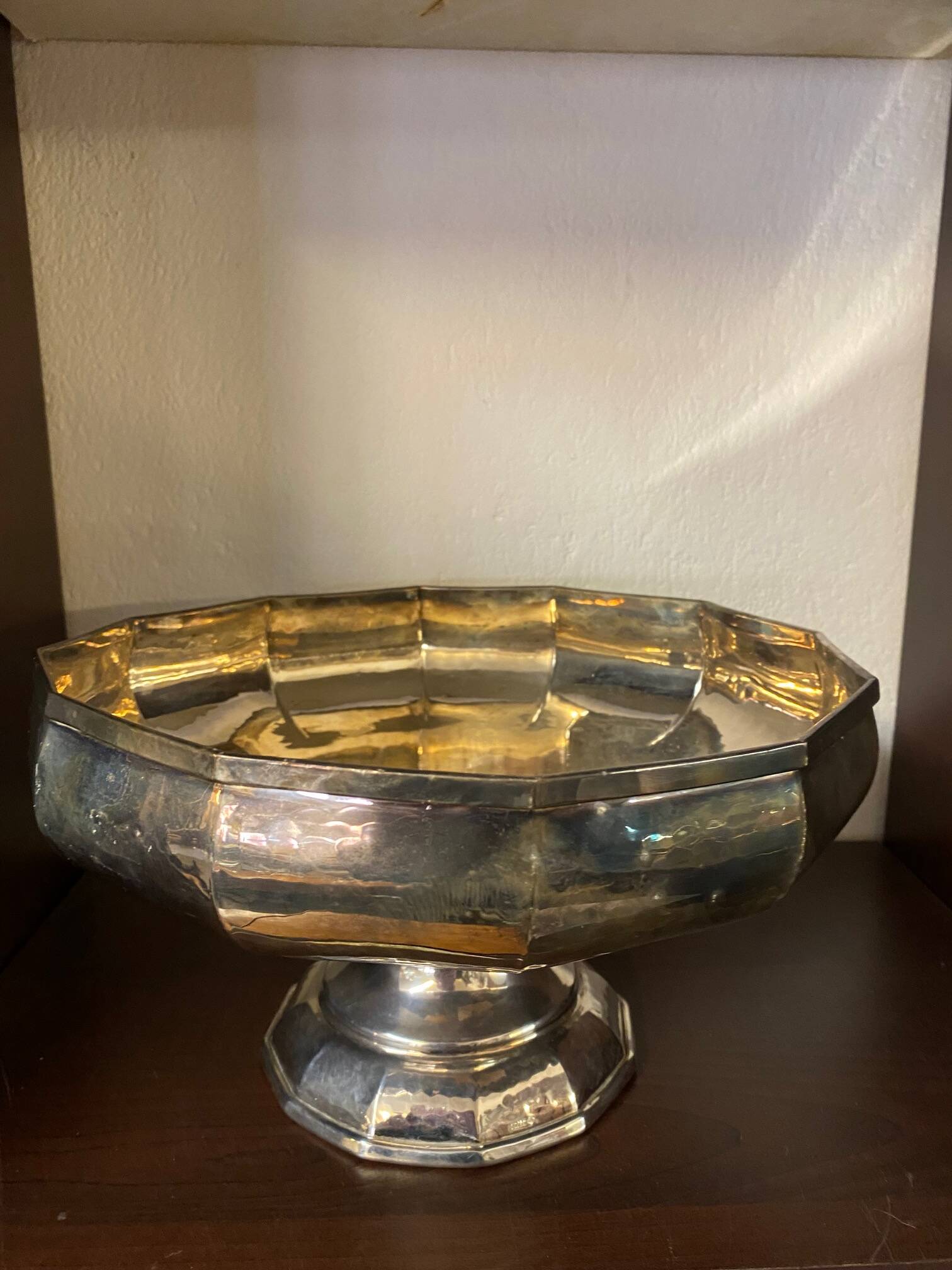 Hammered silver metal cup on stand, tweek-shaped, 1970s