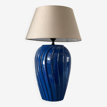 Grande lampe céramique bleue vintage