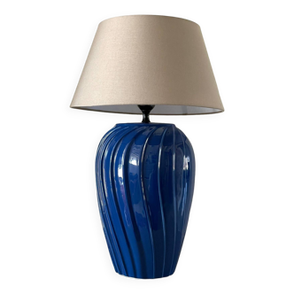 Grande lampe céramique bleue vintage