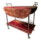 Red bar cart by ALDO TURA with folding sides, Italy, 1960s