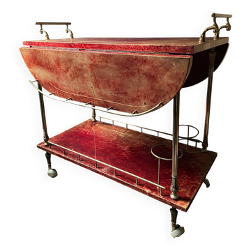 Red bar cart by ALDO TURA with folding sides, Italy, 1960s