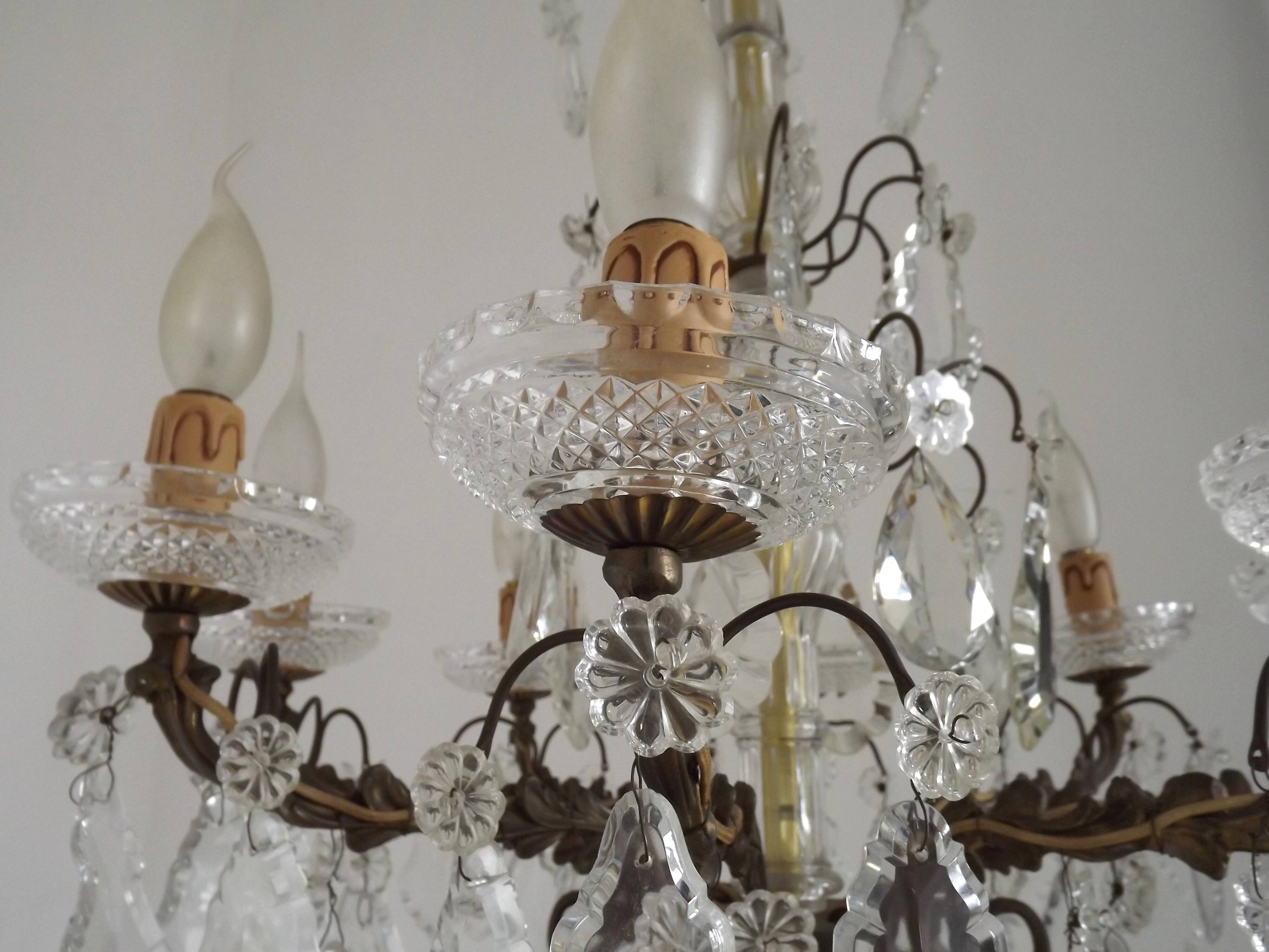Lustre Rococo 8 lights in glass and antique bronze crystal 5199