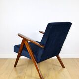 Classic armchair Var B-310 1960s vintage navy blue velvet - dark wood