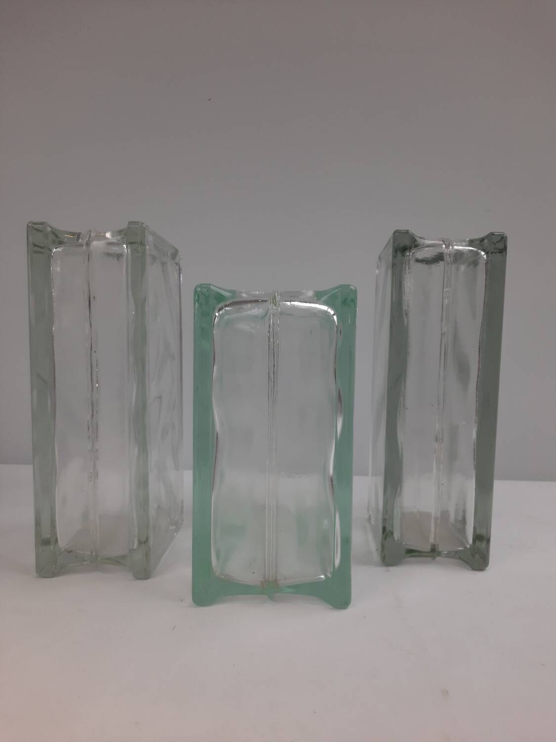 3 vintage glass brick vases