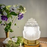 Vintage globe table lamp in half frosted, half transparent glass