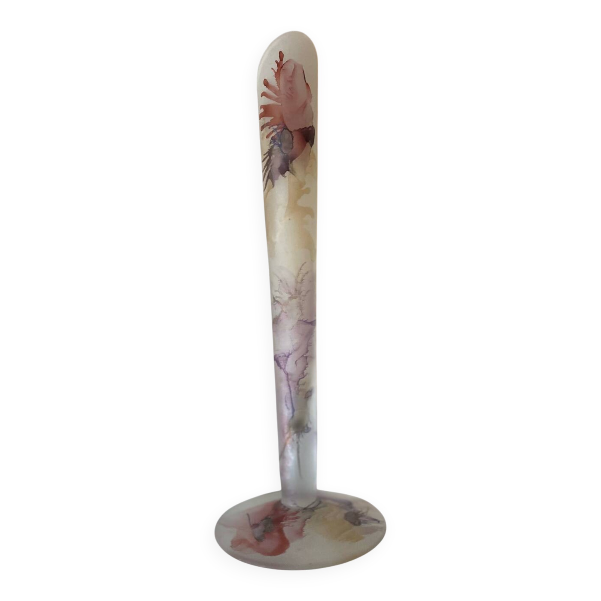 Vintage Frosted Glass Soliflore Vase with Decoration