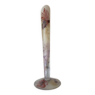 Vintage Frosted Glass Soliflore Vase with Decoration