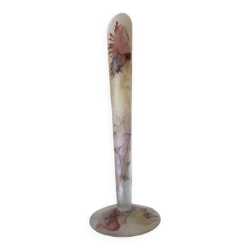 Vintage Frosted Glass Soliflore Vase with Decoration