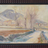 Impressionist Snowscape With Mountain Village