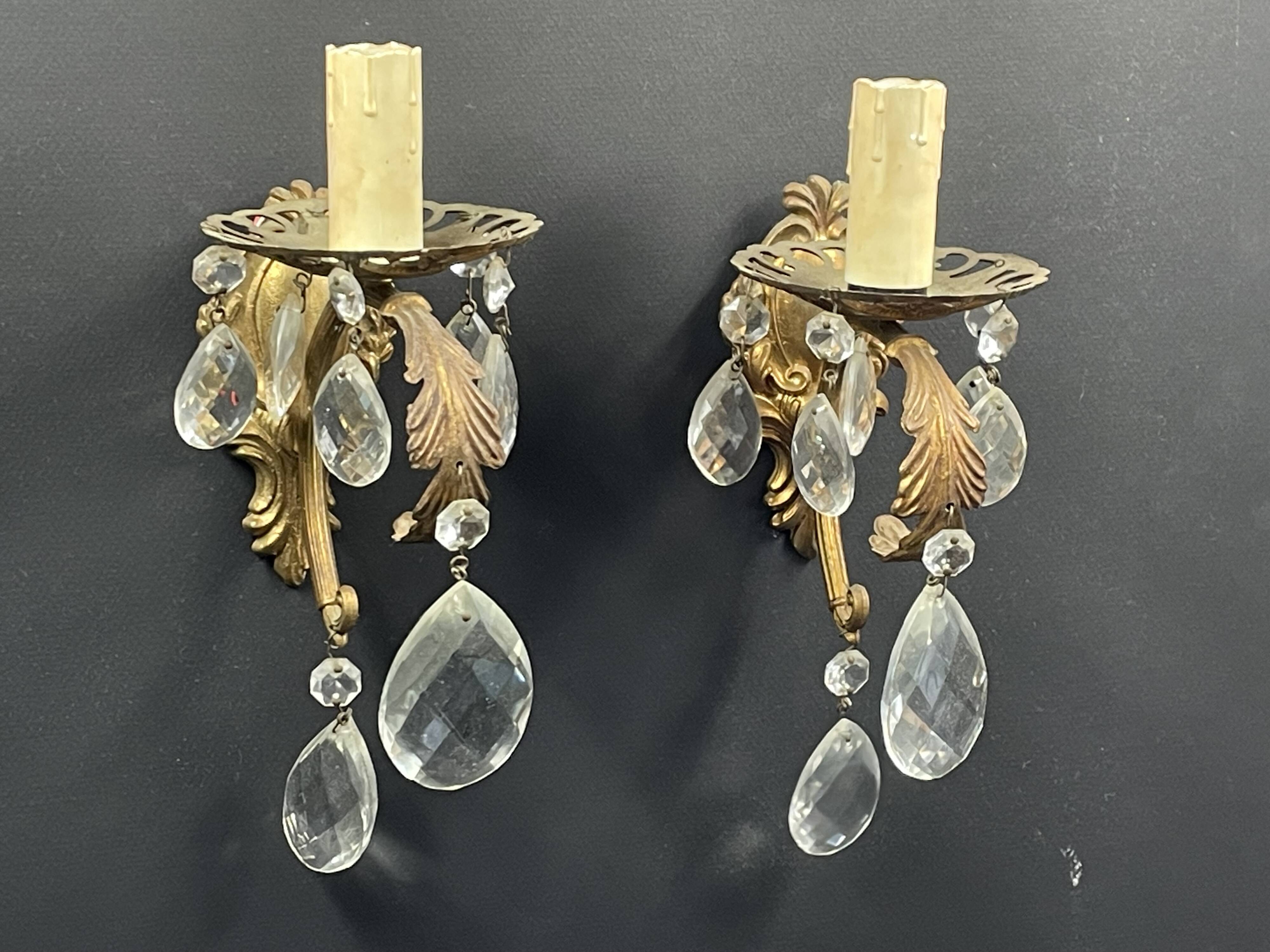Pair of old wall sconces with tassels and brass. high 26 cm