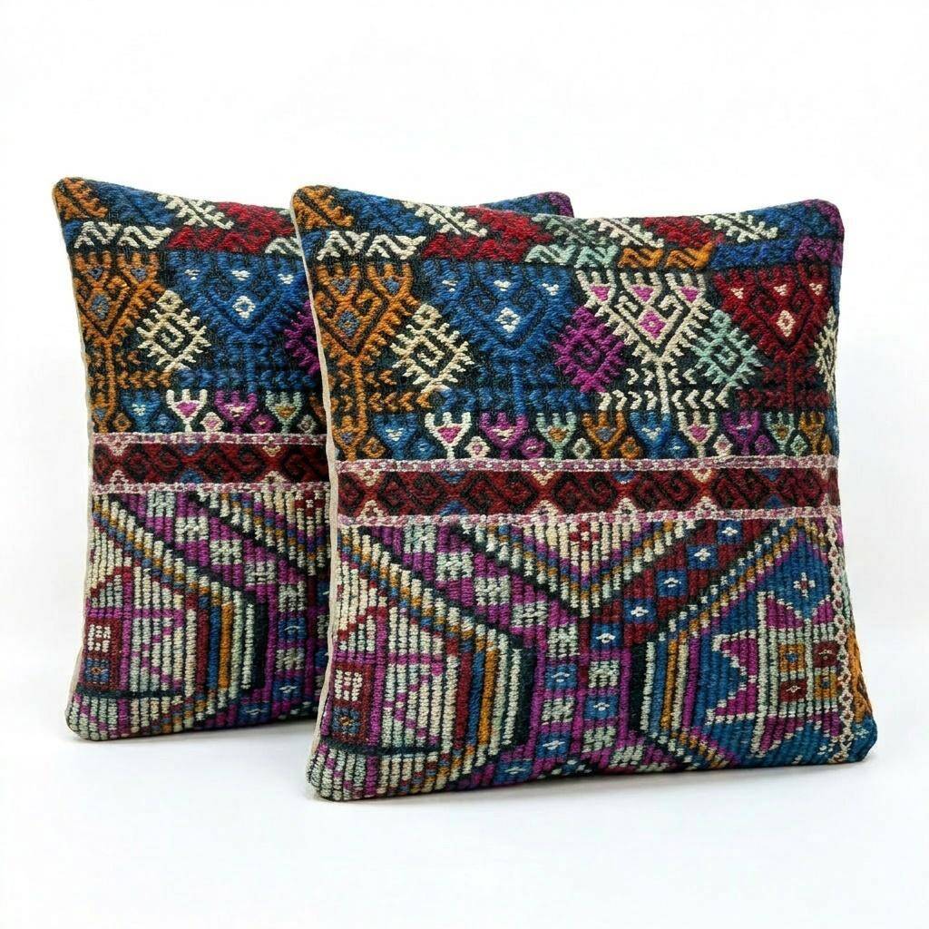 Set of 2 vintage kilim cushion covers 48x51 cm