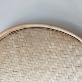 Round serving tray made of vintage bamboo and wicker