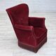 Fauteuil danois des années 1970, velours de mobilier rouge cerise, pieds en bois de chêne.