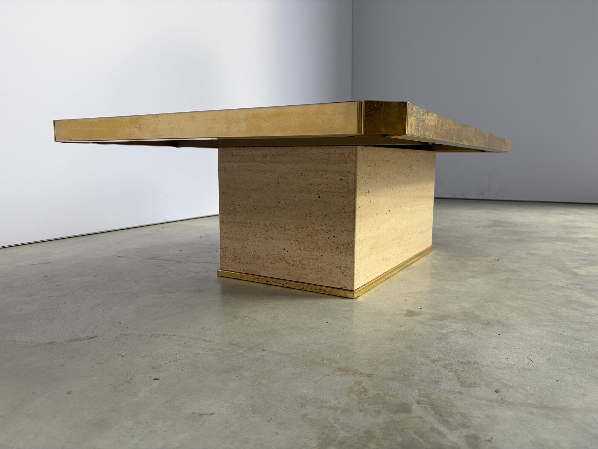 Vintage travertine and brass coffee table, 1970s