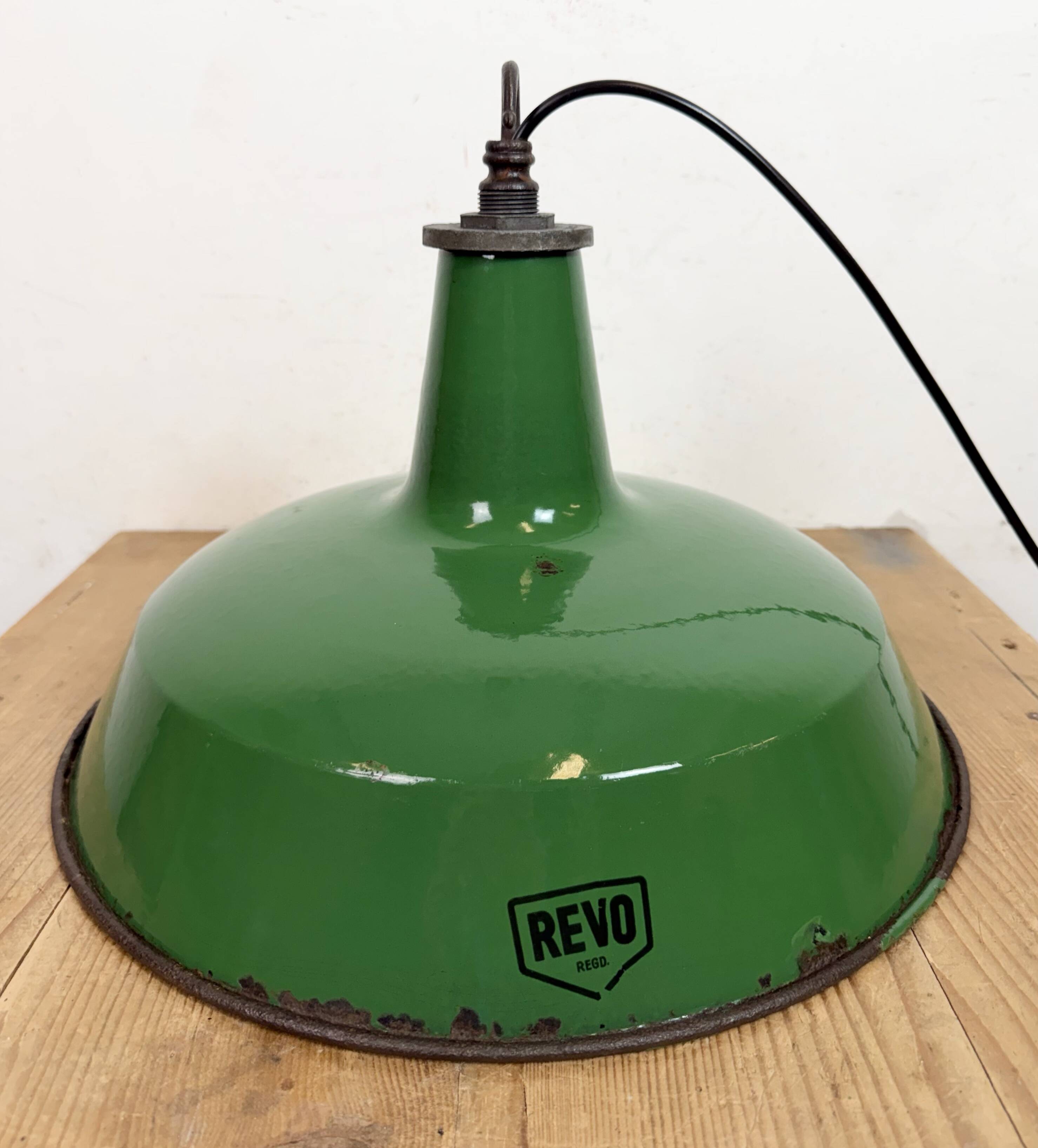 Industrial Green Enamel Factory Pendant Lamp from Revo, 1950s