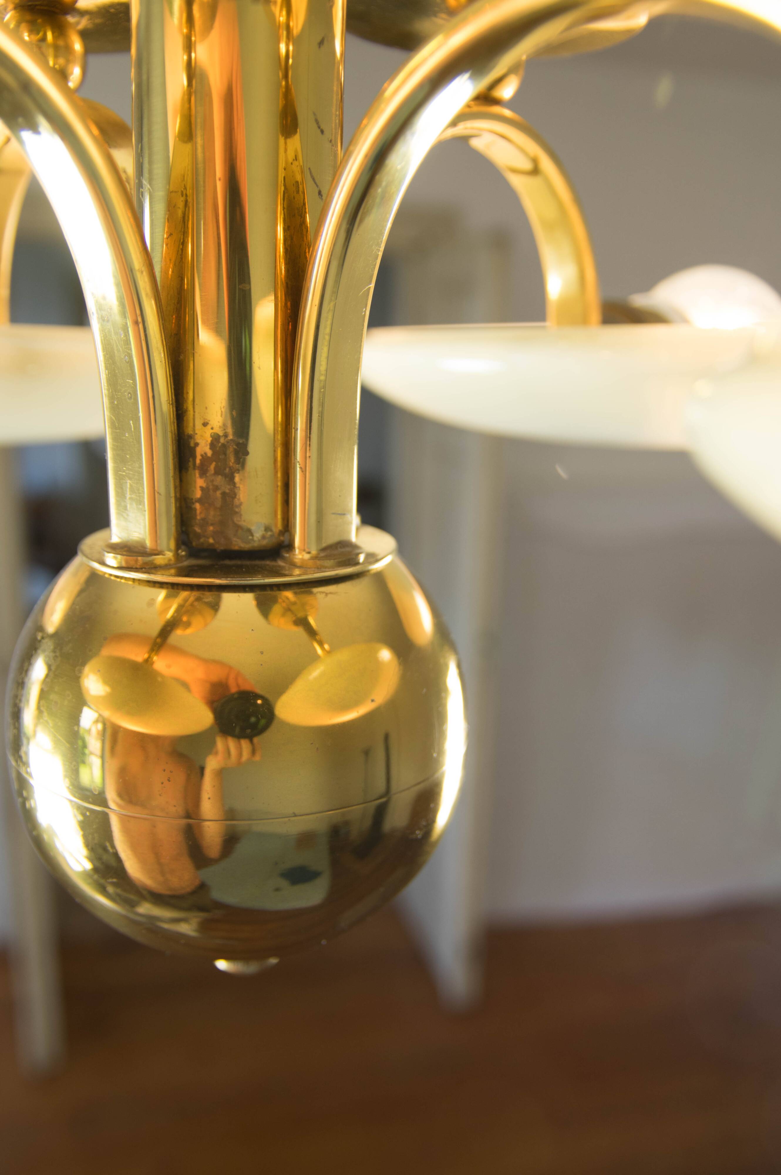 Art Deco Brass and Glass Chandelier, 1930s