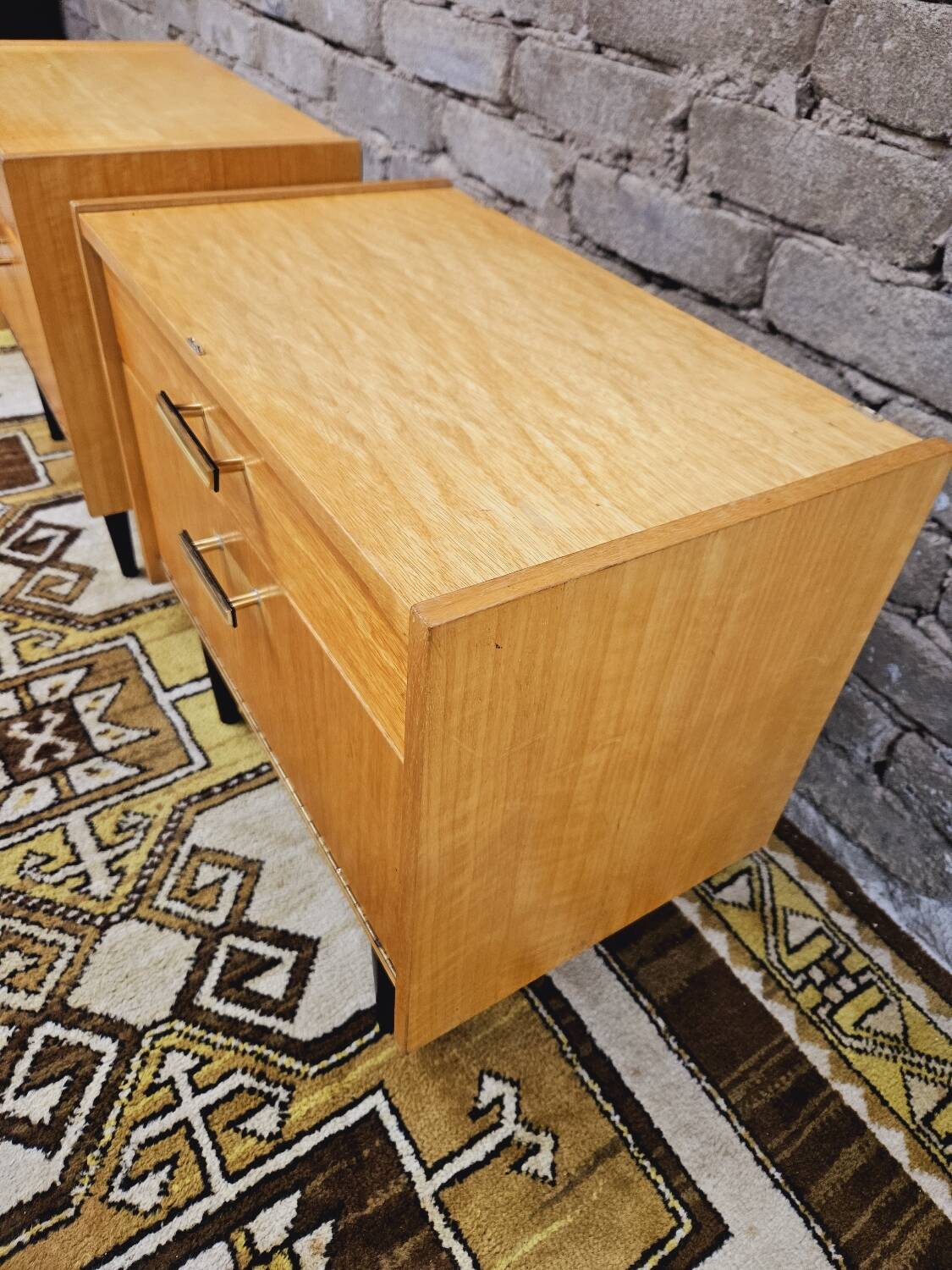 Pair of vintage 1970 blond wood bedside tables