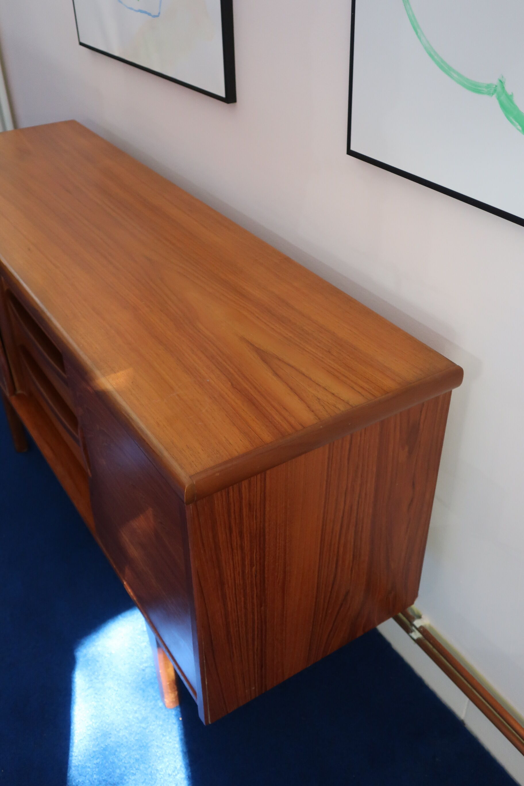 60s teak row, two sliding doors