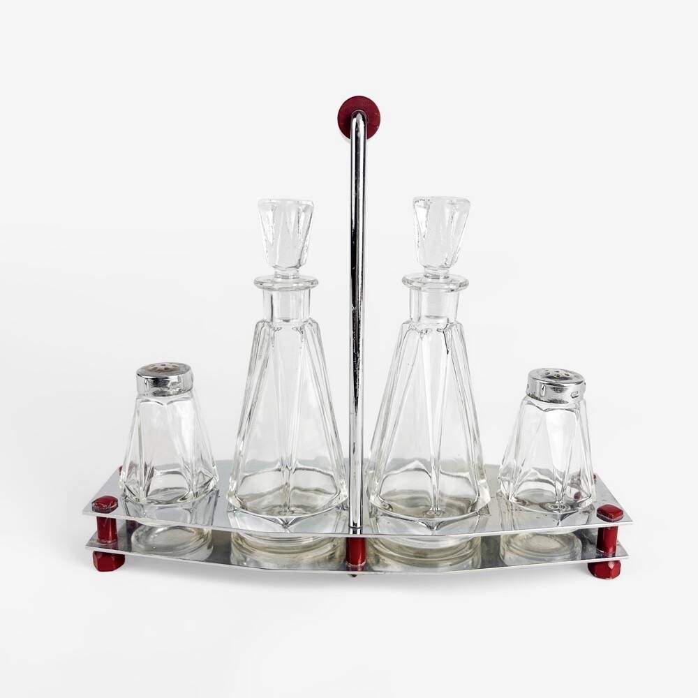 Art Deco chrome and bakelite glass vinegar cruet