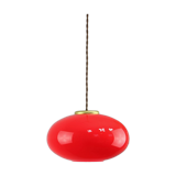 Mid-century Modern Italian Brass and Red Glass Pendant Lamp, 1960s